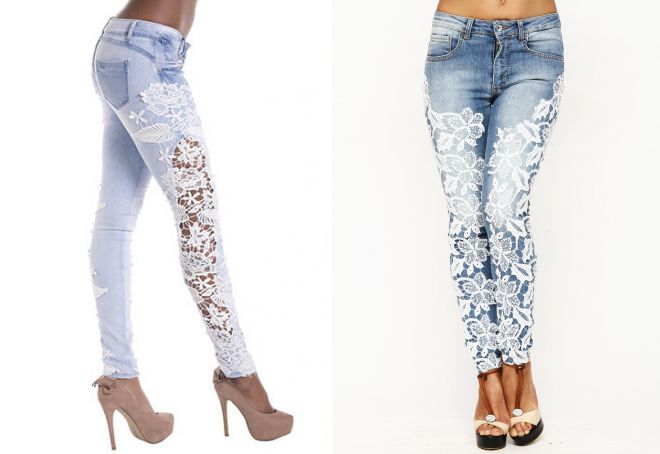 джинсы с белыми кружевами джинсы с белыми кружевами
