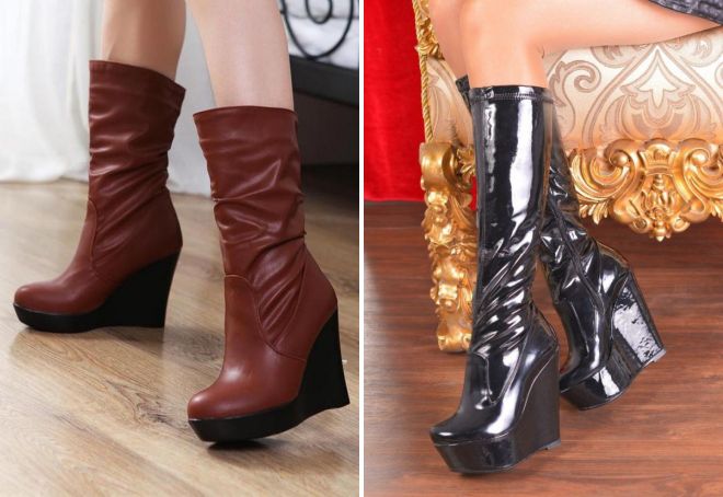 кожаные сапоги на танкетке кожаные сапоги на танкетке