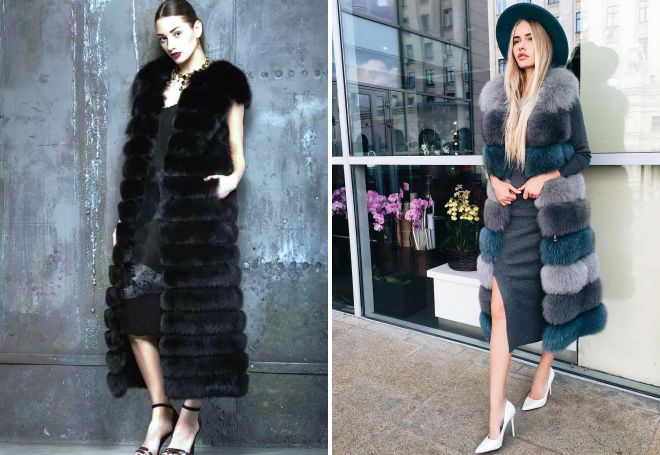длинное платье с меховой жилеткой длинное платье с меховой жилеткой