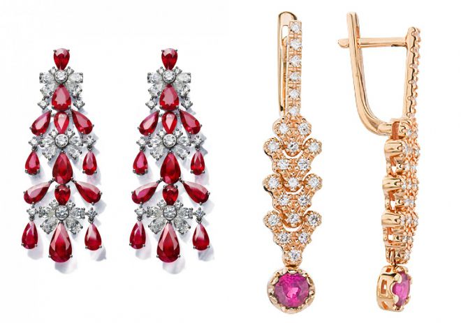 длинные серьги с рубином длинные серьги с рубином