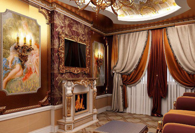 Камин барокко в интерьере