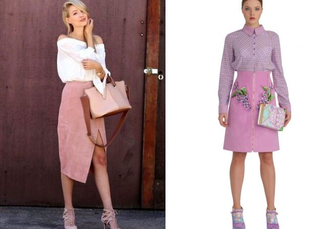 розовая замшевая юбка