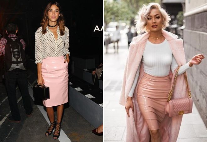 розовая кожаная юбка